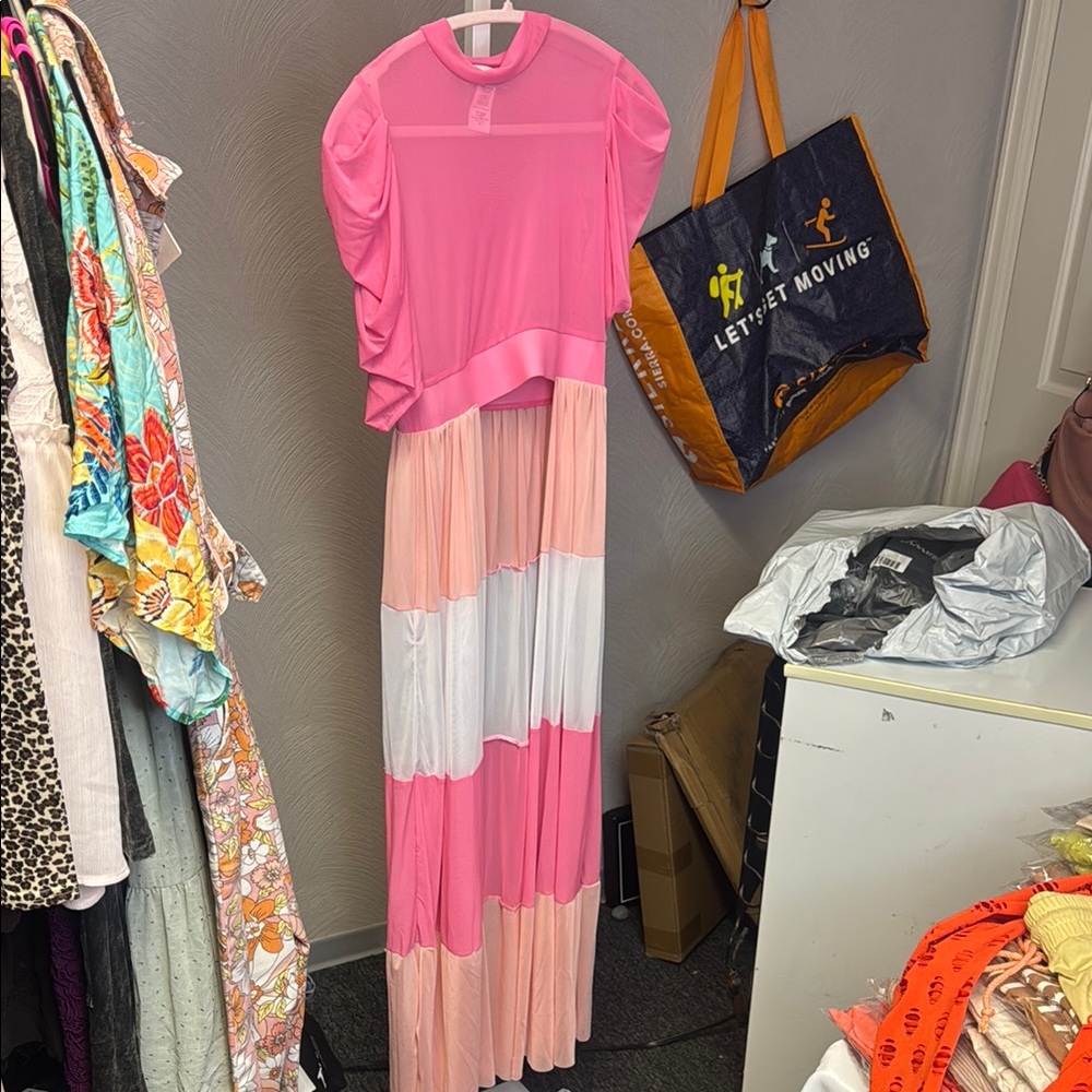 Pink and White Colorblock Maxi Top - Picture 2 of 5
